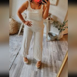 Oatmeal Linen Tie Back Cut-out Jumpsuit